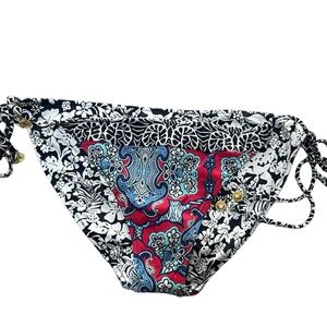 Tommy Bahama Bikini Bottom Sz Medium Blue Red Floral Shell Side Tie Reversible